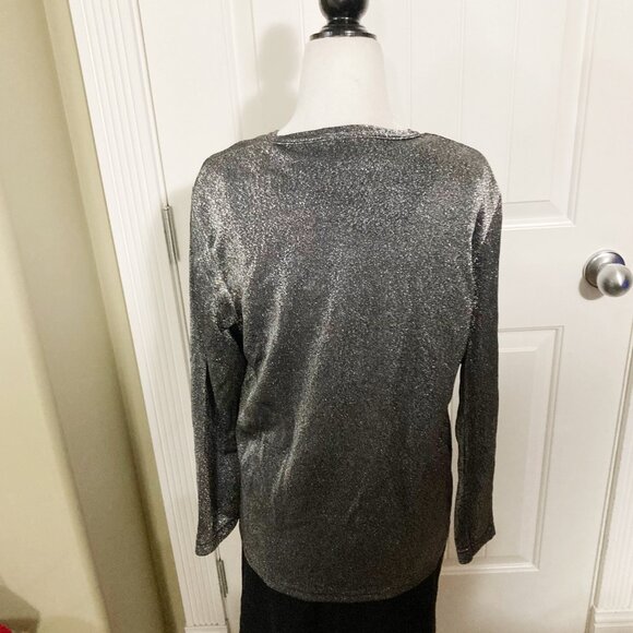 TRADITION Dark silver grey metallic faux twin set top ~ MEDIUM LARGE "cardigan" - Picture 14 of 14